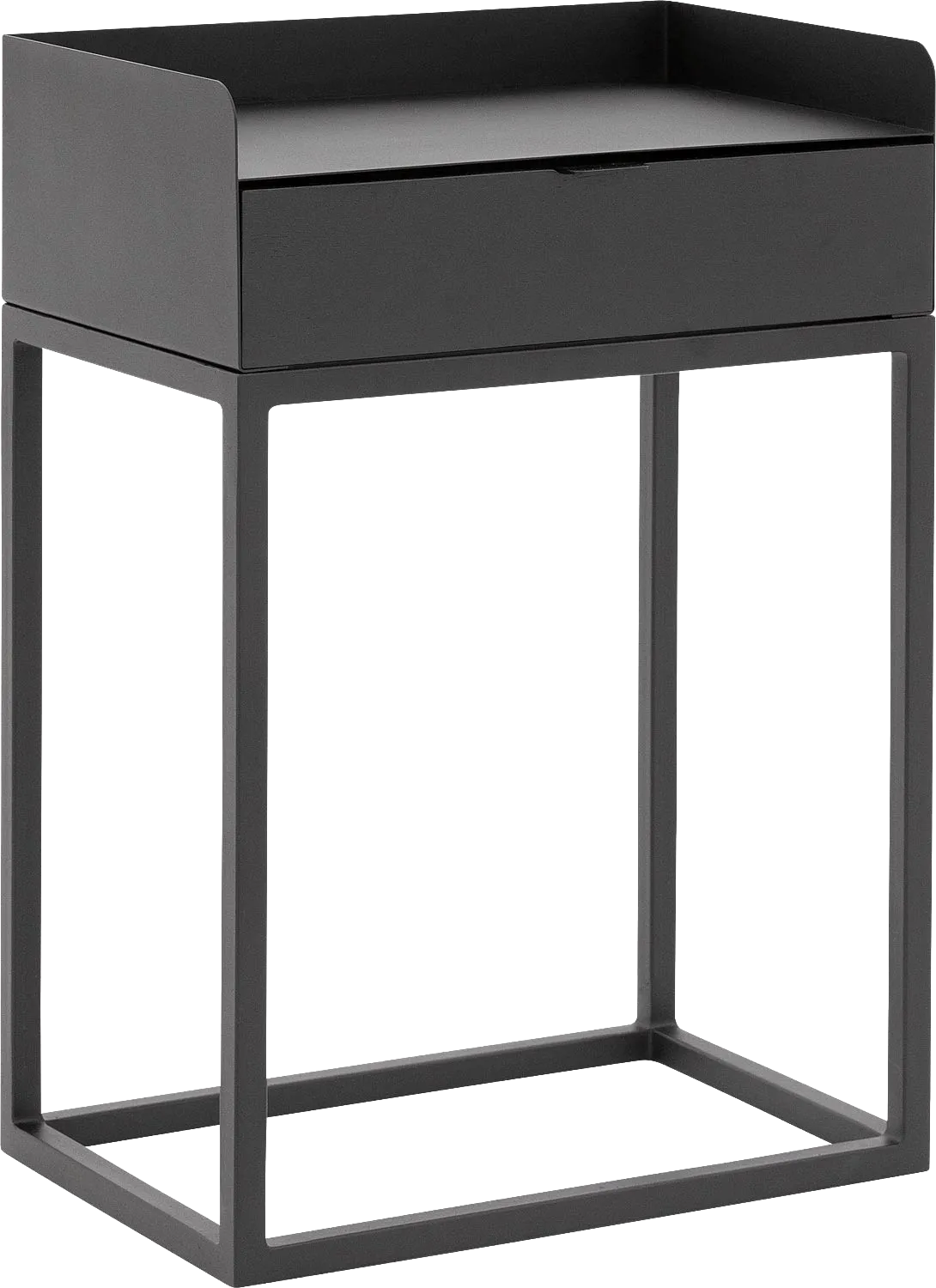 Goossens Nachtkastje Vide, Met blad en lade 45 cm b x 65 cm h x 30 cm d met onderstel metaal zwart ral 9005