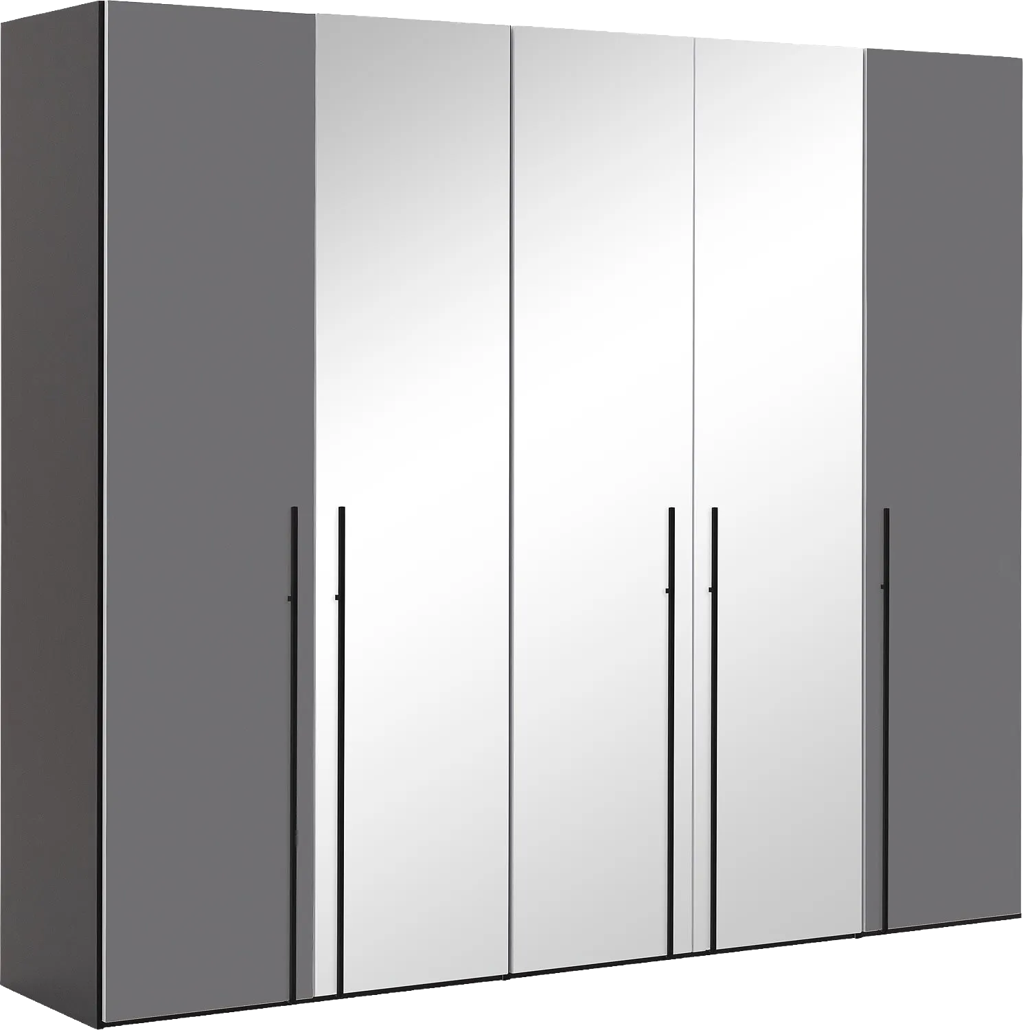 Goossens Kledingkast Easy Storage Ddk, Kledingkast 253 cm breed, 220 cm hoog, 2x glas draaideur en 3x spiegel draaideur midden