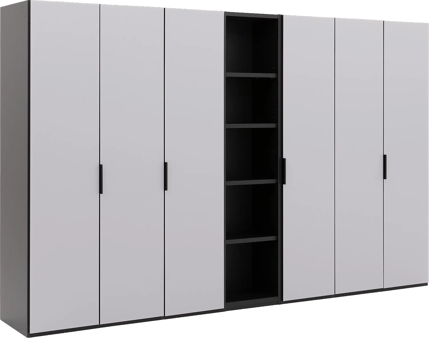 Goossens Excellent Kast Systeem Statement Compleet, 6 draaideuren met 50 cm breed rek element, 350 cm breed 223 cm hoog 61 cm diep