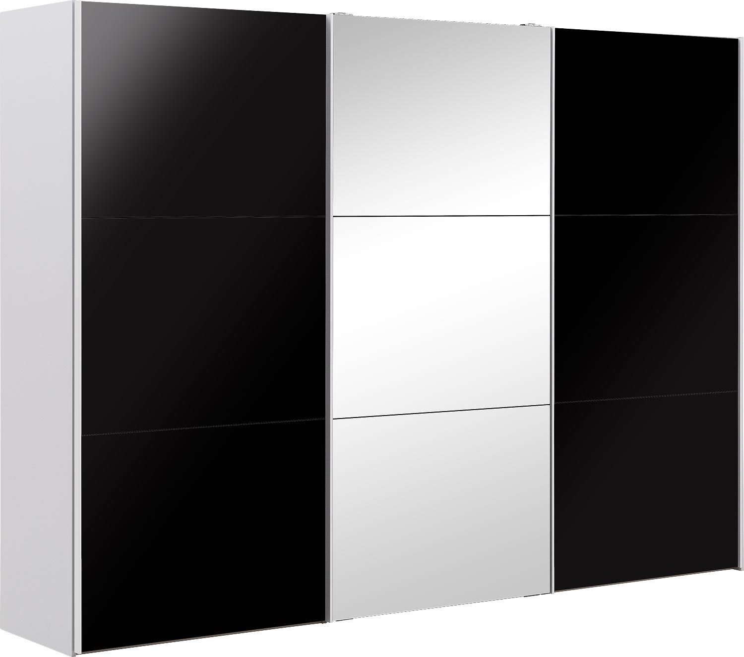 Goossens Kledingkast Easy Storage Sdk, 303 cm breed, 220 cm hoog, 2x 3 paneel glas schuifdeuren en 1x 3 paneel spiegel schuifdeur midden