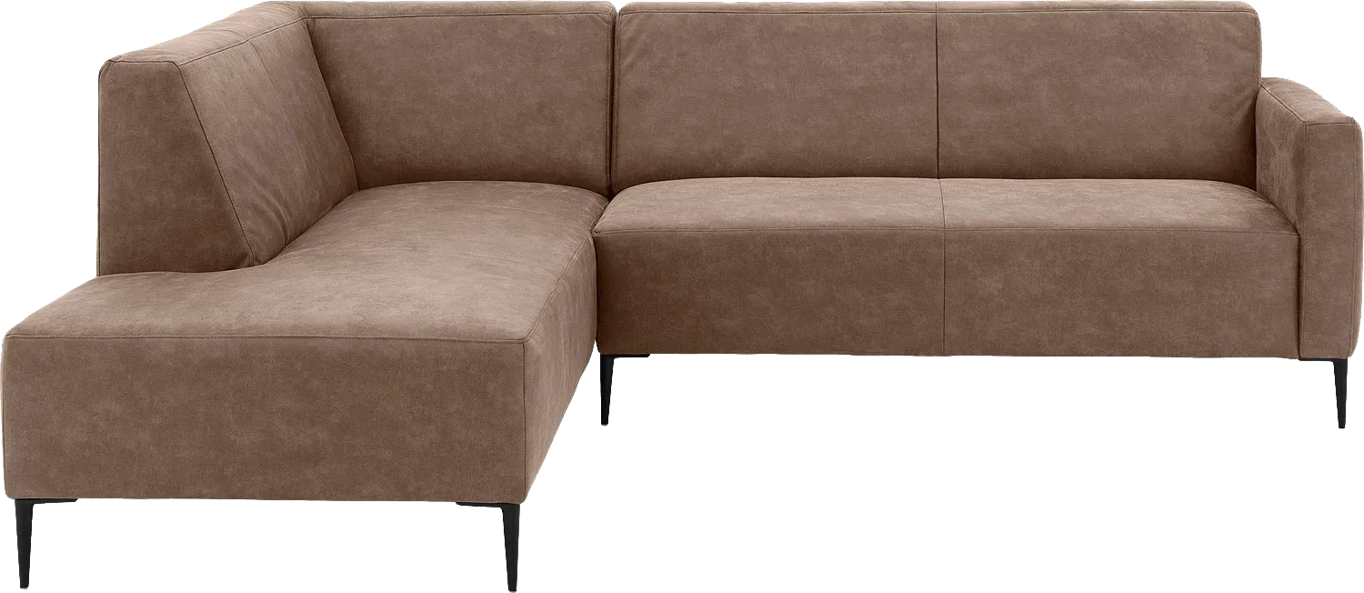 Goossens Bank Key West bruin, micro leer, 2,5-zits, modern design met ligelement links
