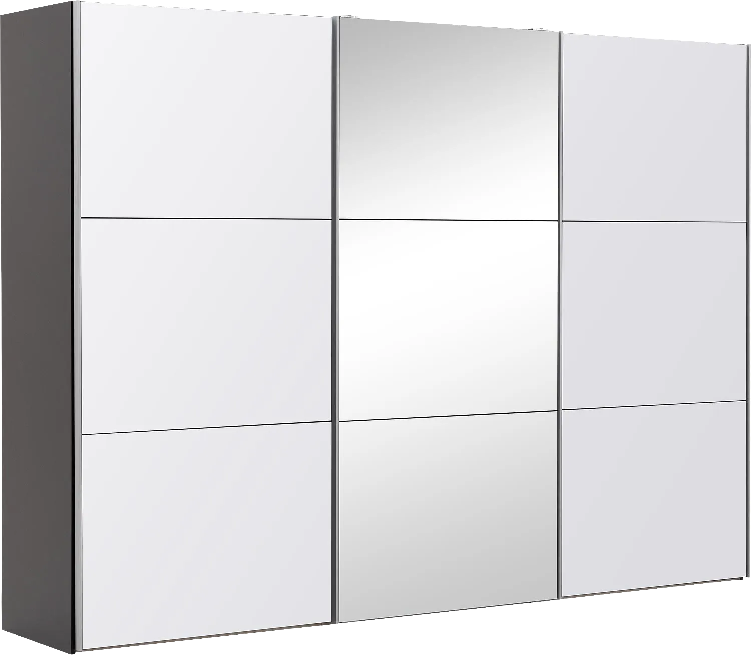Goossens Kledingkast Easy Storage Sdk, 303 cm breed, 220 cm hoog, 2x 3 paneel glas schuifdeuren en 1x 3 paneel spiegel schuifdeur midden