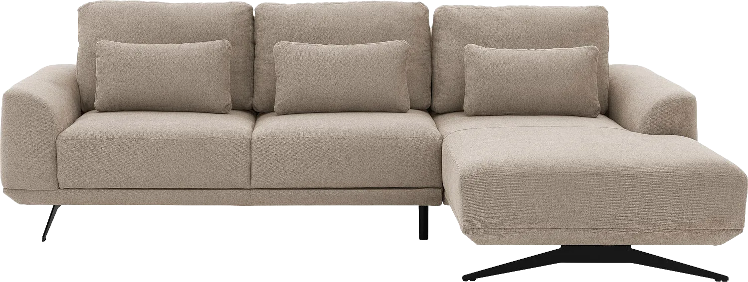 Goossens Excellent Bank Princess Met Elektrisch Uitschuifbaar Zitvlak beige, stof, 3-zits, elegant chic met chaise longue rechts