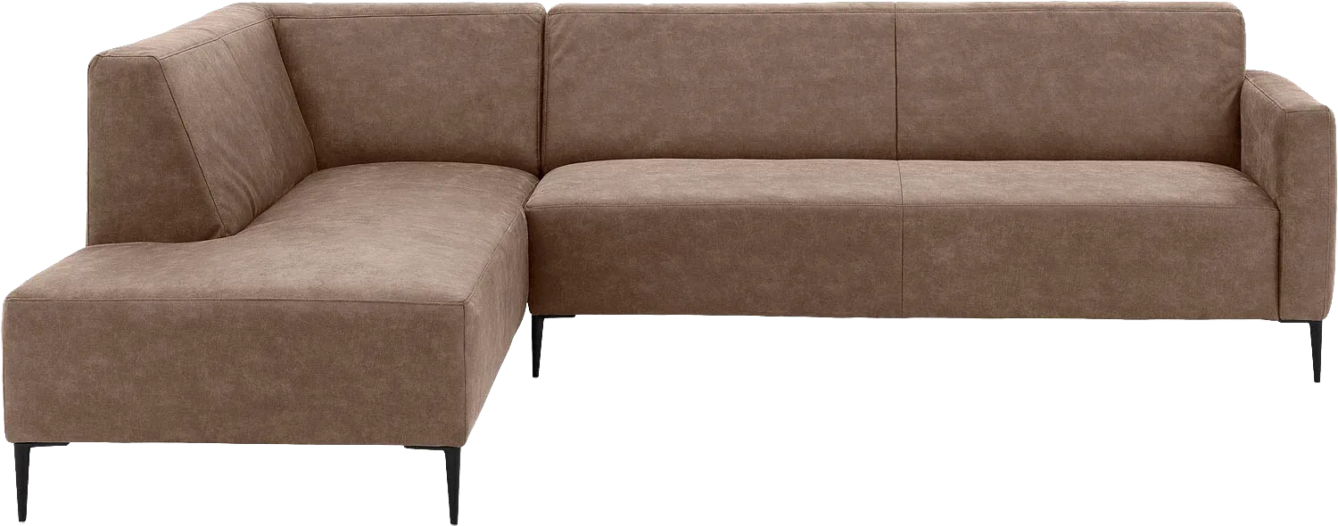 Goossens Bank Key West bruin, micro leer, 3-zits, modern design met ligelement links