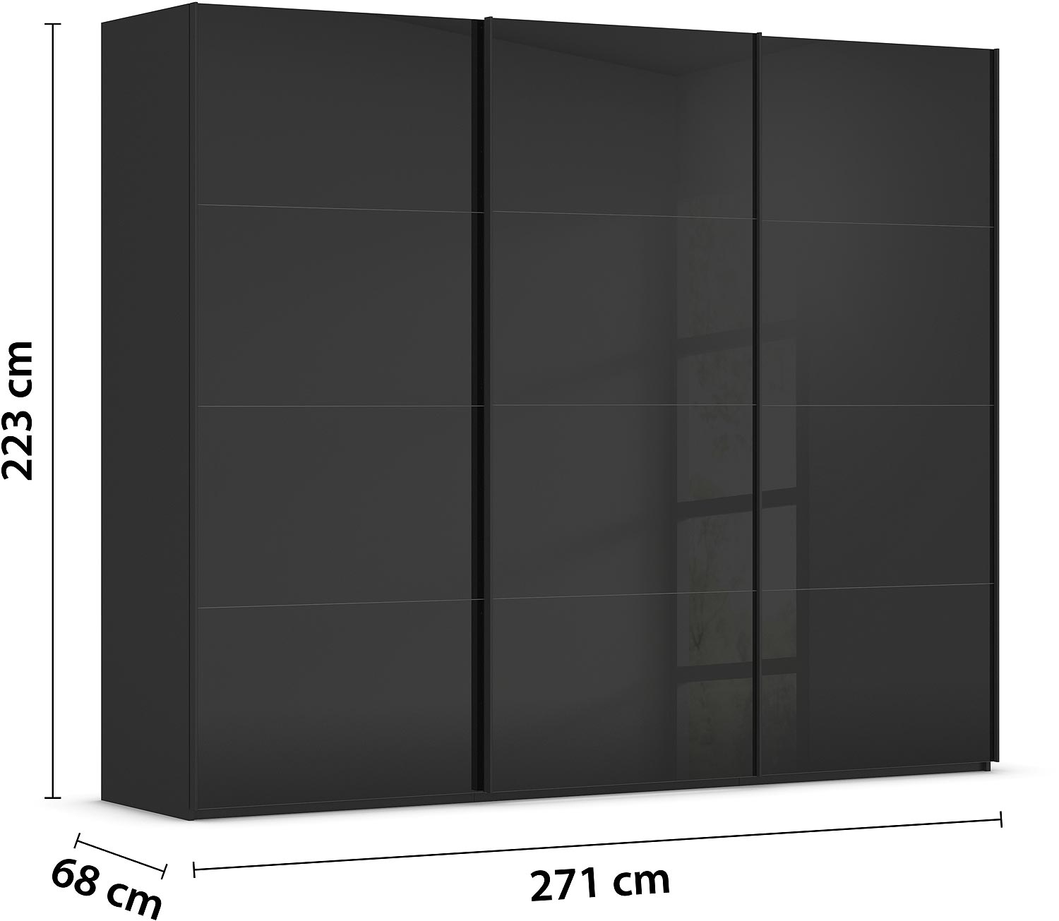 Goossens Excellent Kledingkast Finca Glans Glas, Slaapkamerkast 270 cm breed, 223cm hoog, 3x 4 paneel glas schuifdeuren
