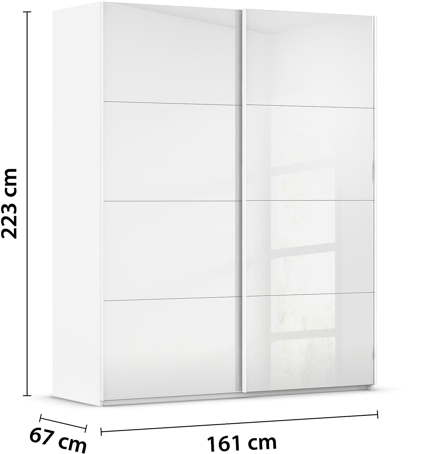 Goossens Excellent Kledingkast Finca Glans Glas, Slaapkamerkast 160 cm breed, 223 cm hoog, 2x 4 paneel glas schuifdeuren
