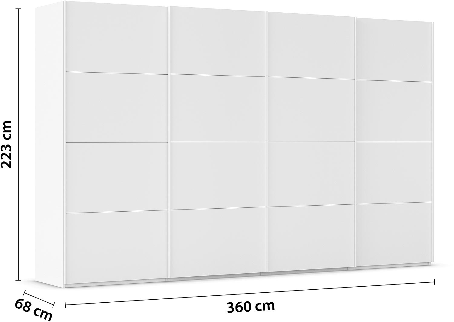 Goossens Excellent Kledingkast Finca Mat Glas, Slaapkamerkast 360 cm breed, 223 cm hoog, 4x 4 paneel glas schuifdeuren