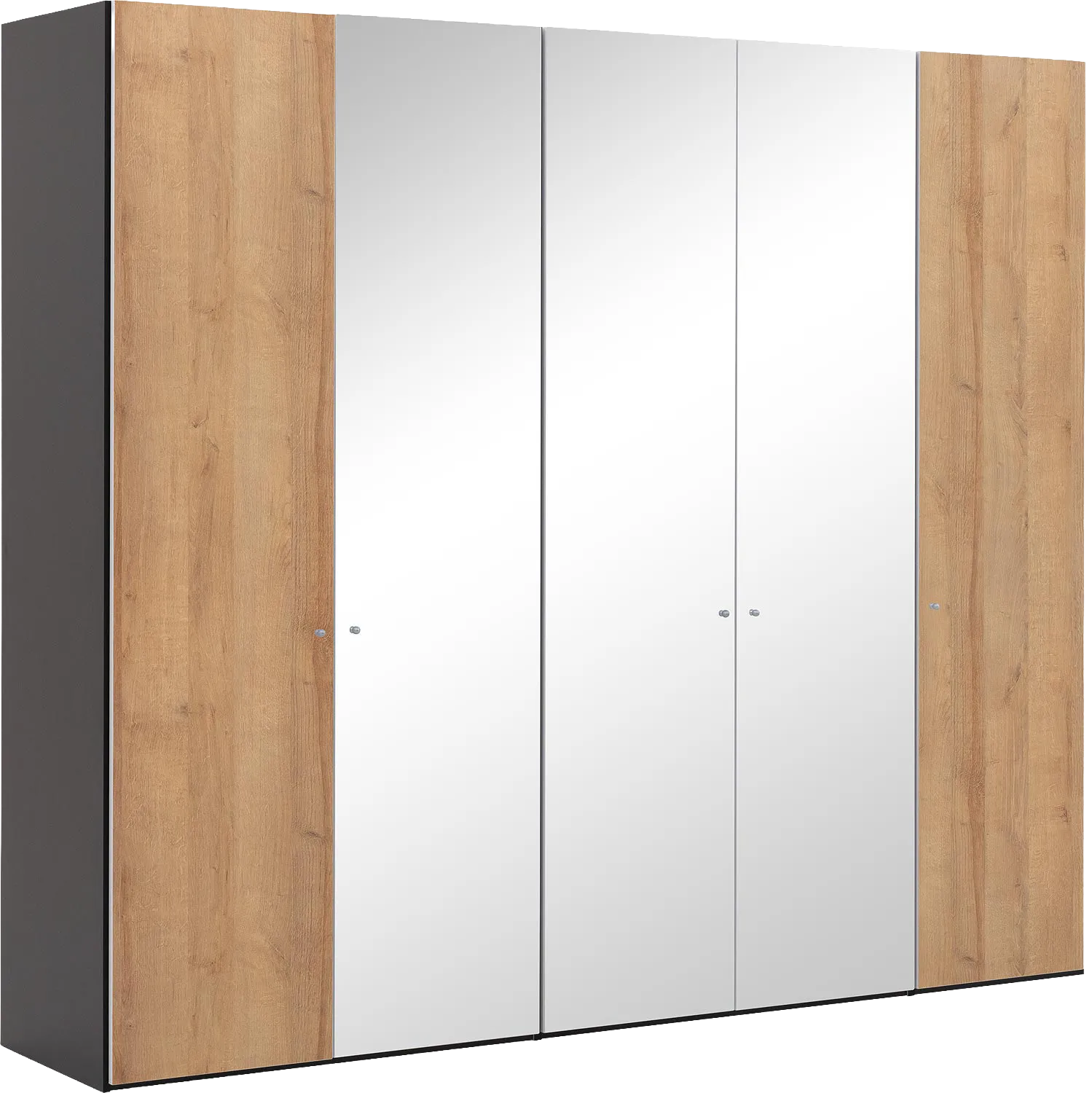 Goossens Kledingkast Easy Storage Ddk, Kledingkast 253 cm breed, 220 cm hoog, 2x draaideur en 3x spiegel draaideur midden
