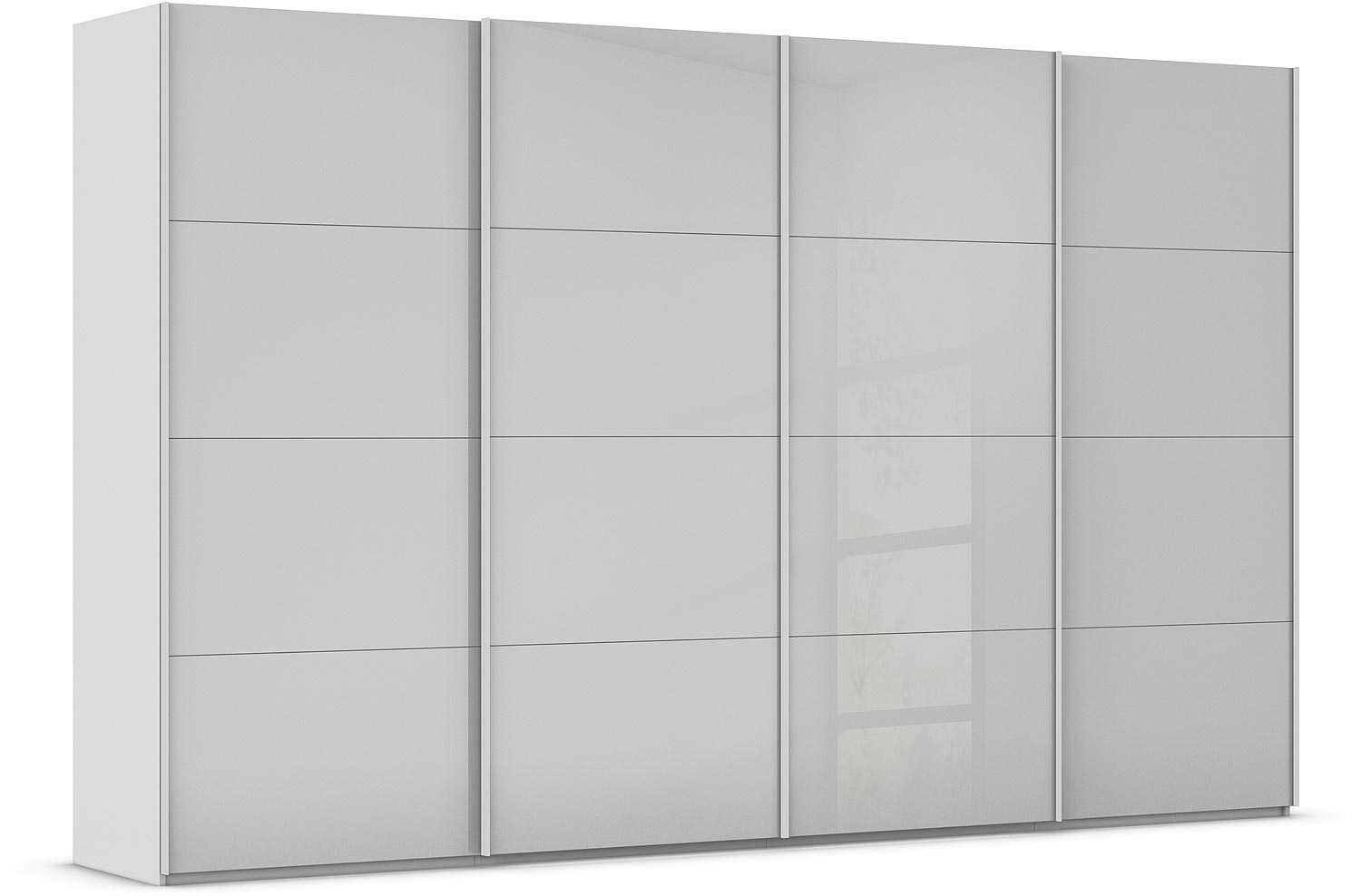 Goossens Excellent Kledingkast Finca Glans Glas, Slaapkamerkast 320 cm breed, 223 cm hoog, 4x 4 paneel glas schuifdeuren