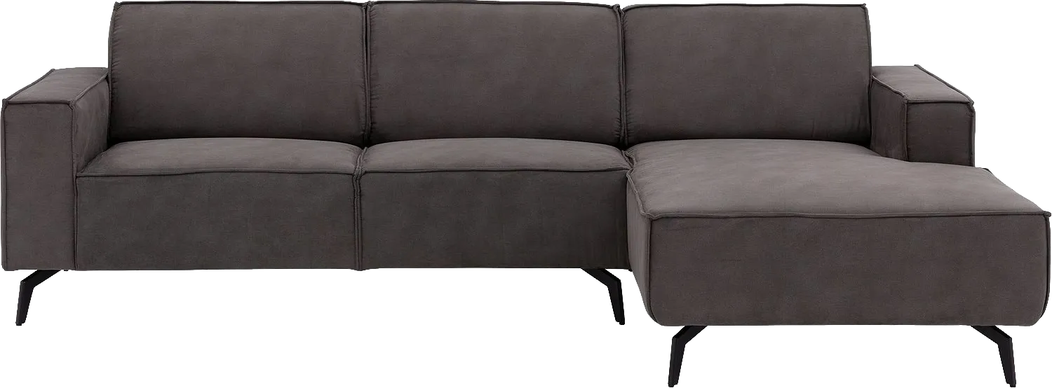 Goossens Hoekbank Hercules donkergrijs, microvezel, 2,5-zits, modern design met chaise longue rechts