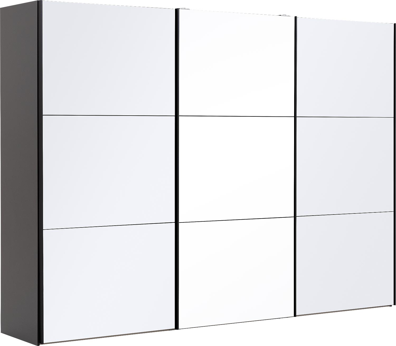 Goossens Kledingkast Easy Storage Sdk, 303 cm breed, 220 cm hoog, 2x 3 paneel glas schuifdeuren en 1x 3 paneel spiegel schuifdeur midden