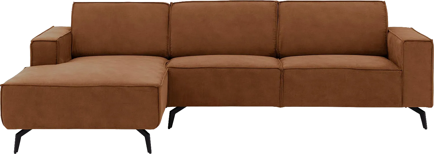 Goossens Hoekbank Hercules bruin, microvezel, 3-zits, modern design met chaise longue links