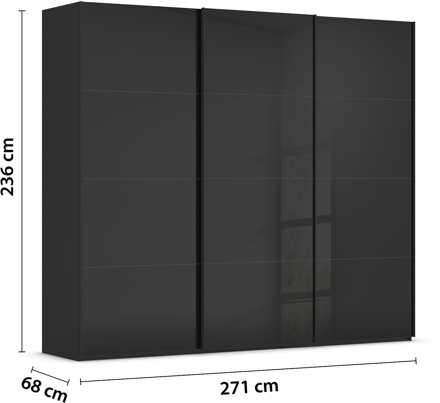 Goossens Excellent Kledingkast Finca Glans Glas, Slaapkamerkast 270 cm breed, 236 cm hoog, 3x 4 paneel glas schuifdeuren