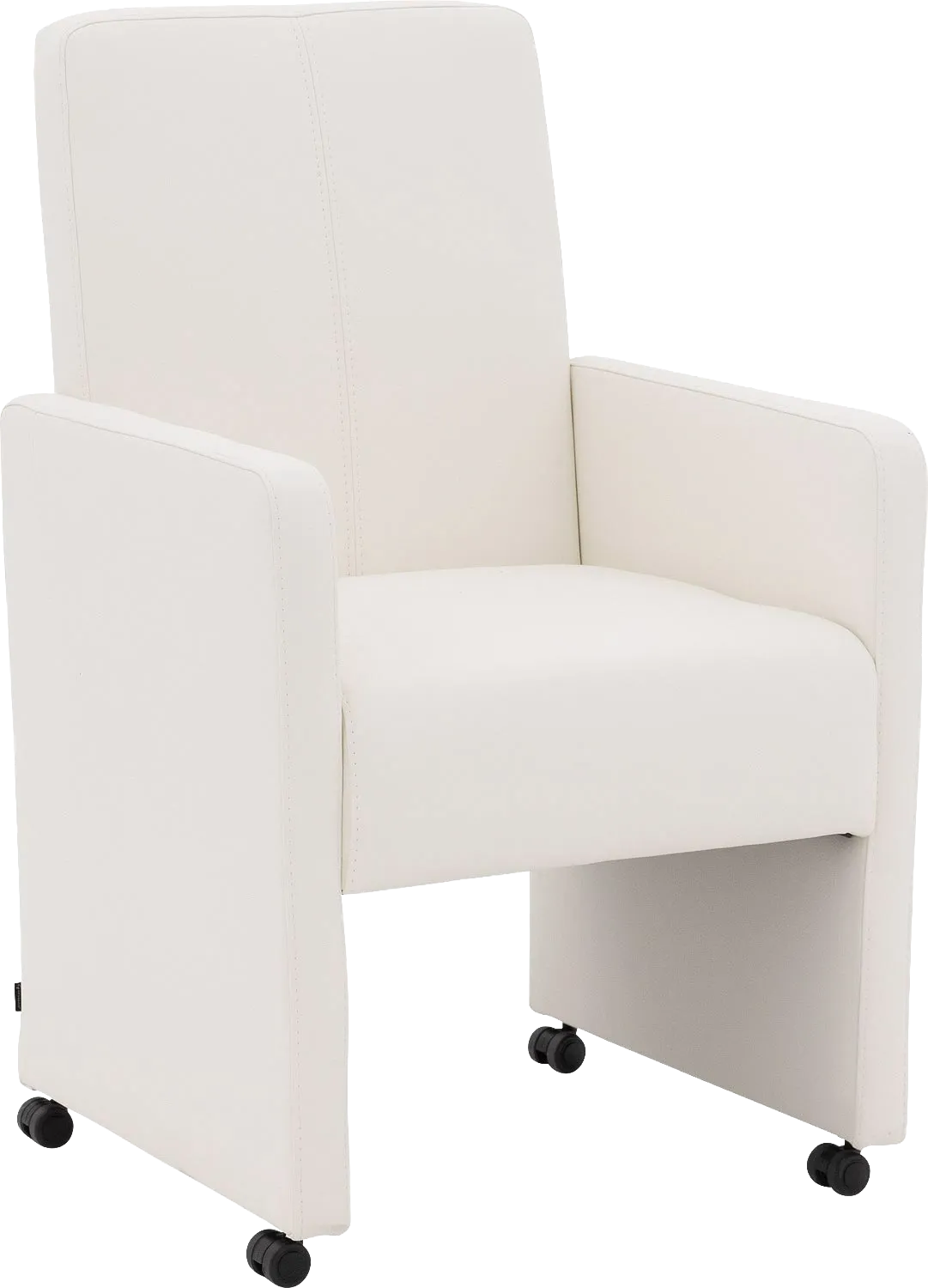 Goossens Eetkamerstoel Rivas wit kunstleer met armleuning en met wielen, modern design