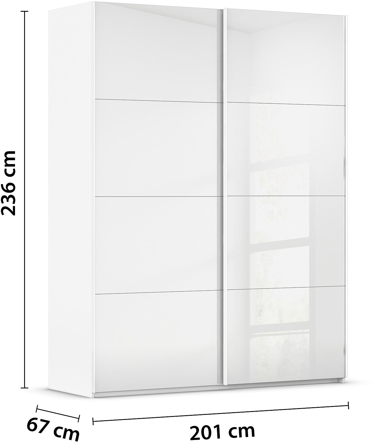 Goossens Excellent Kledingkast Finca Glans Glas, Slaapkamerkast 200 cm breed, 236 cm hoog, 2x 4 paneel glas schuifdeuren