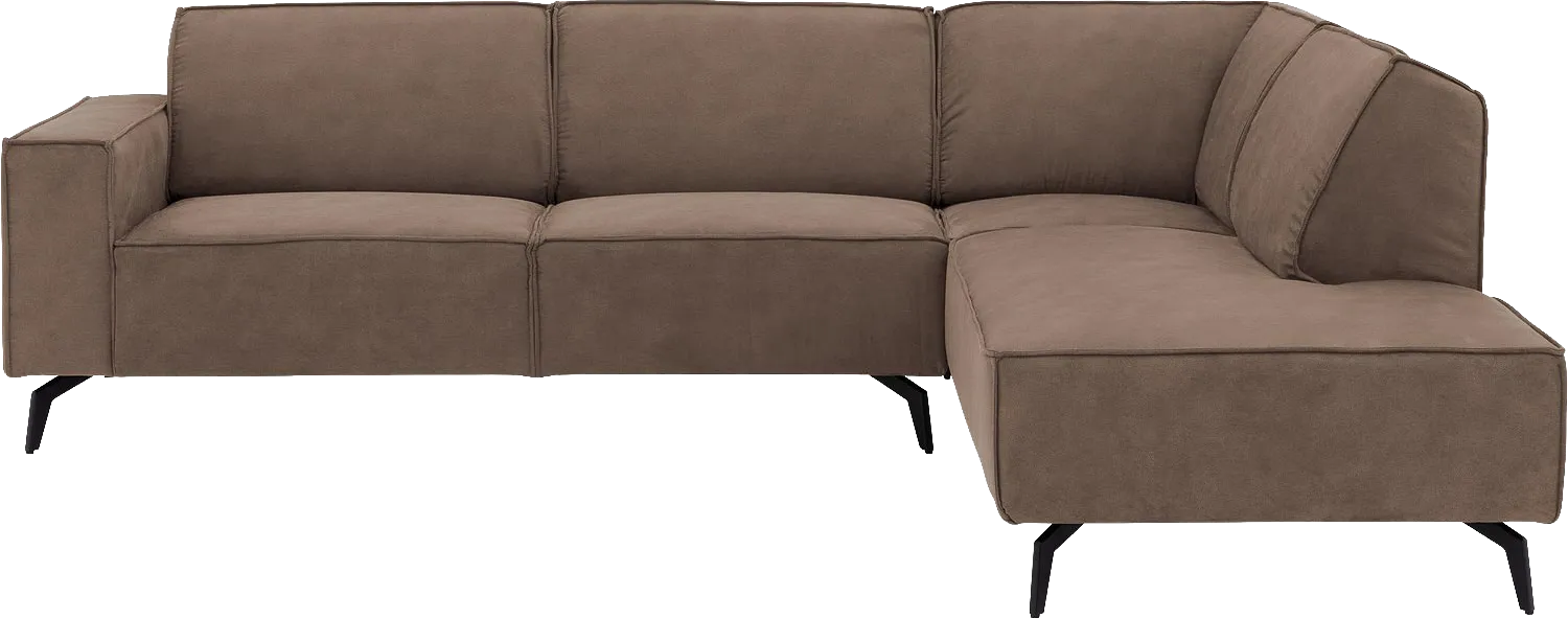 Goossens Hoekbank Hercules bruin, microvezel, 3-zits, modern design met ligelement rechts
