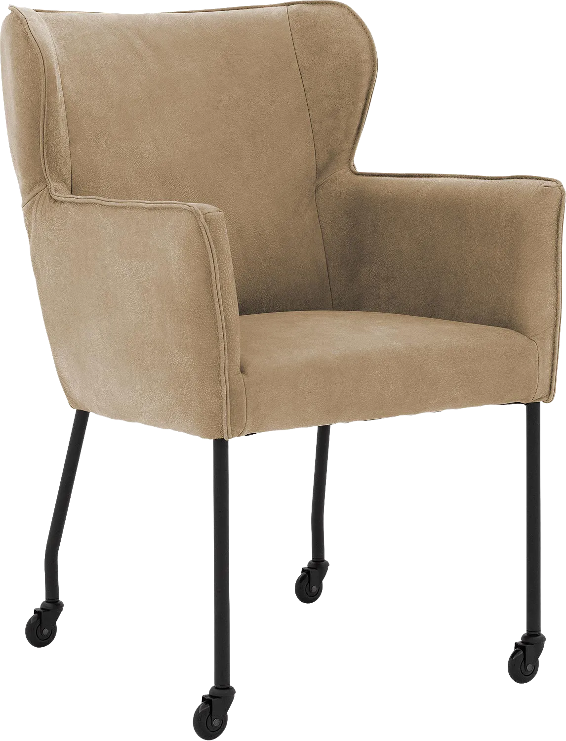 Goossens Excellent Eetkamerstoel Leogang bruin leer met armleuning en met wielenZwart skater wiel met zwarte kap, elegant chic