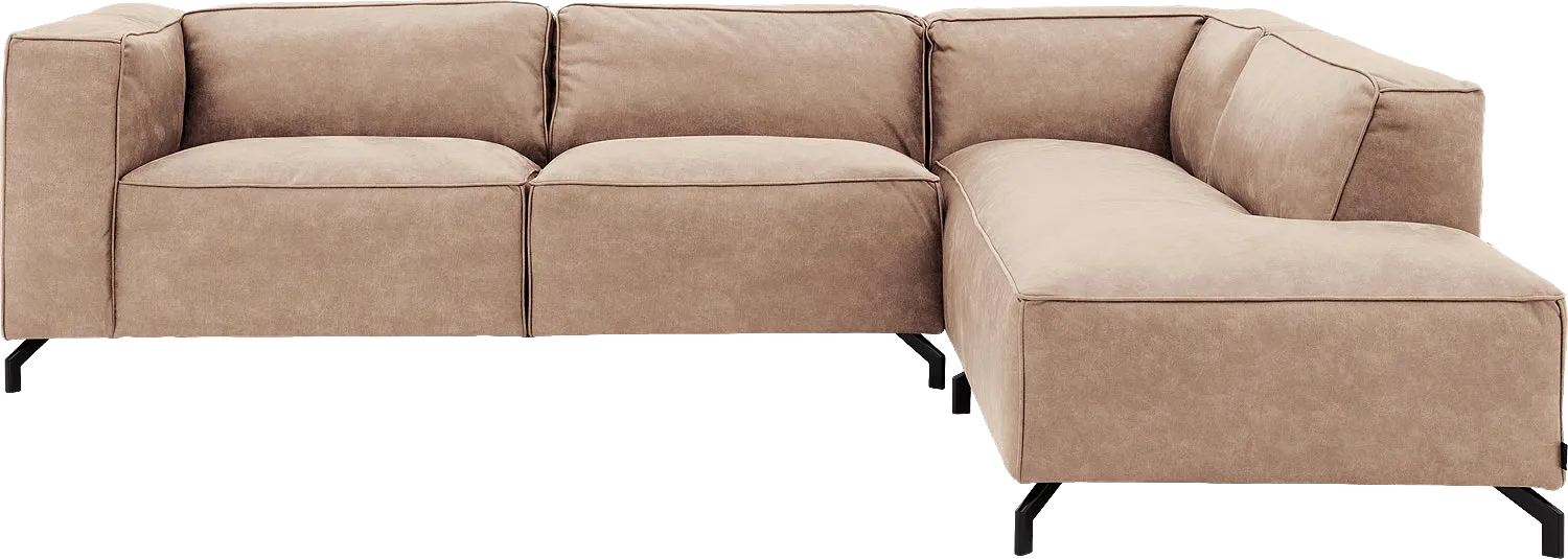 Goossens Bank Calvin beige, micro leer, 3-zits, modern design met ligelement rechts