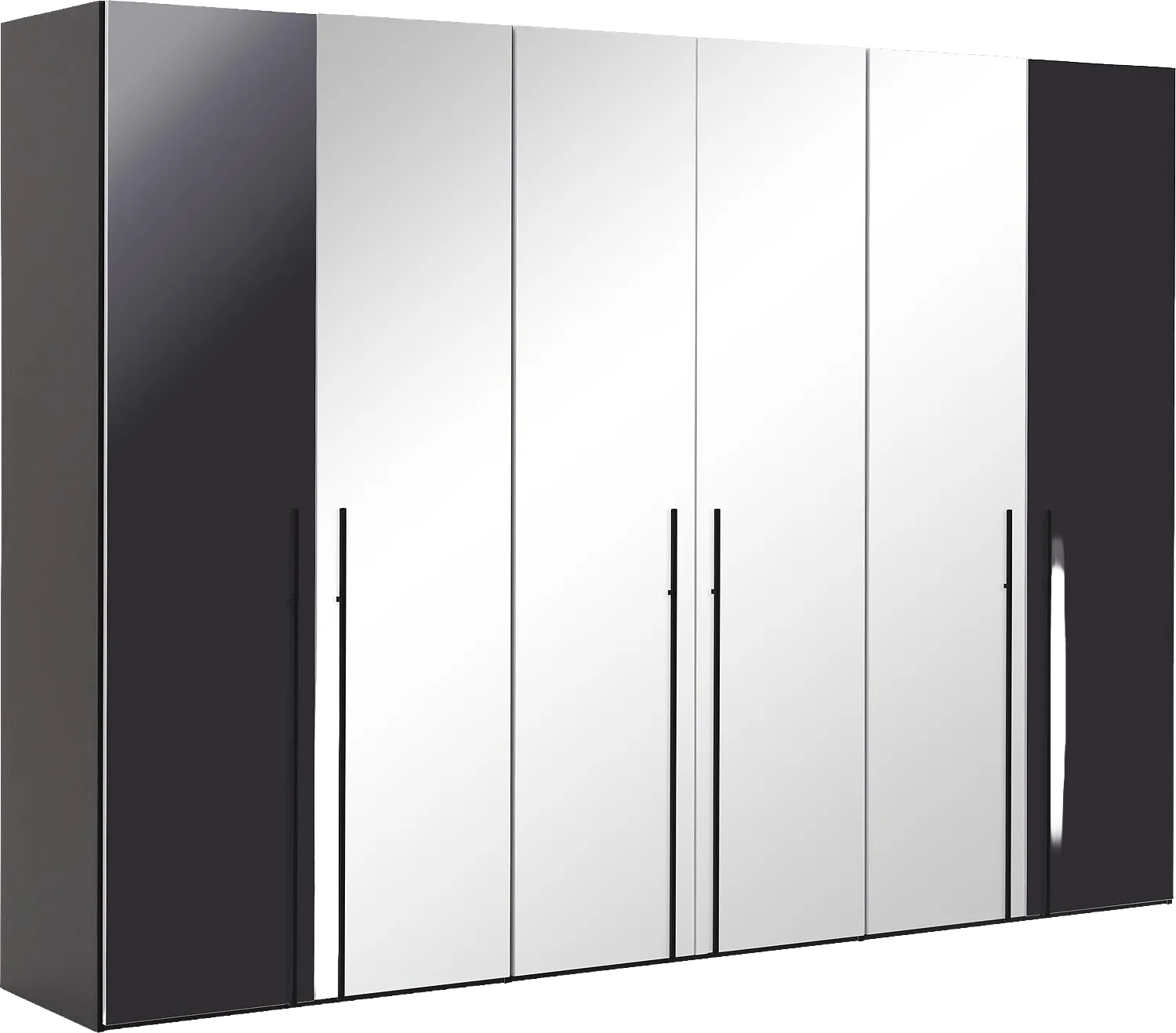 Goossens Kledingkast Easy Storage Ddk, Kledingkast 304 cm breed, 220 cm hoog, 2x draaideur en 4x spiegel draaideur midden