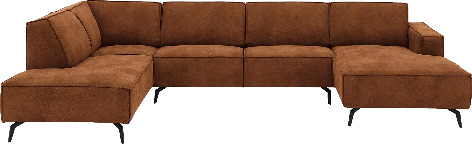 Goossens Hoekbank Hercules bruin, microvezel, 2,5-zits, modern design met ligelement links