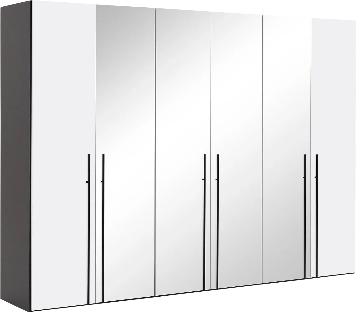 Goossens Kledingkast Easy Storage Ddk, Kledingkast 304 cm breed, 220 cm hoog, 2x draaideur en 4x spiegel draaideur midden