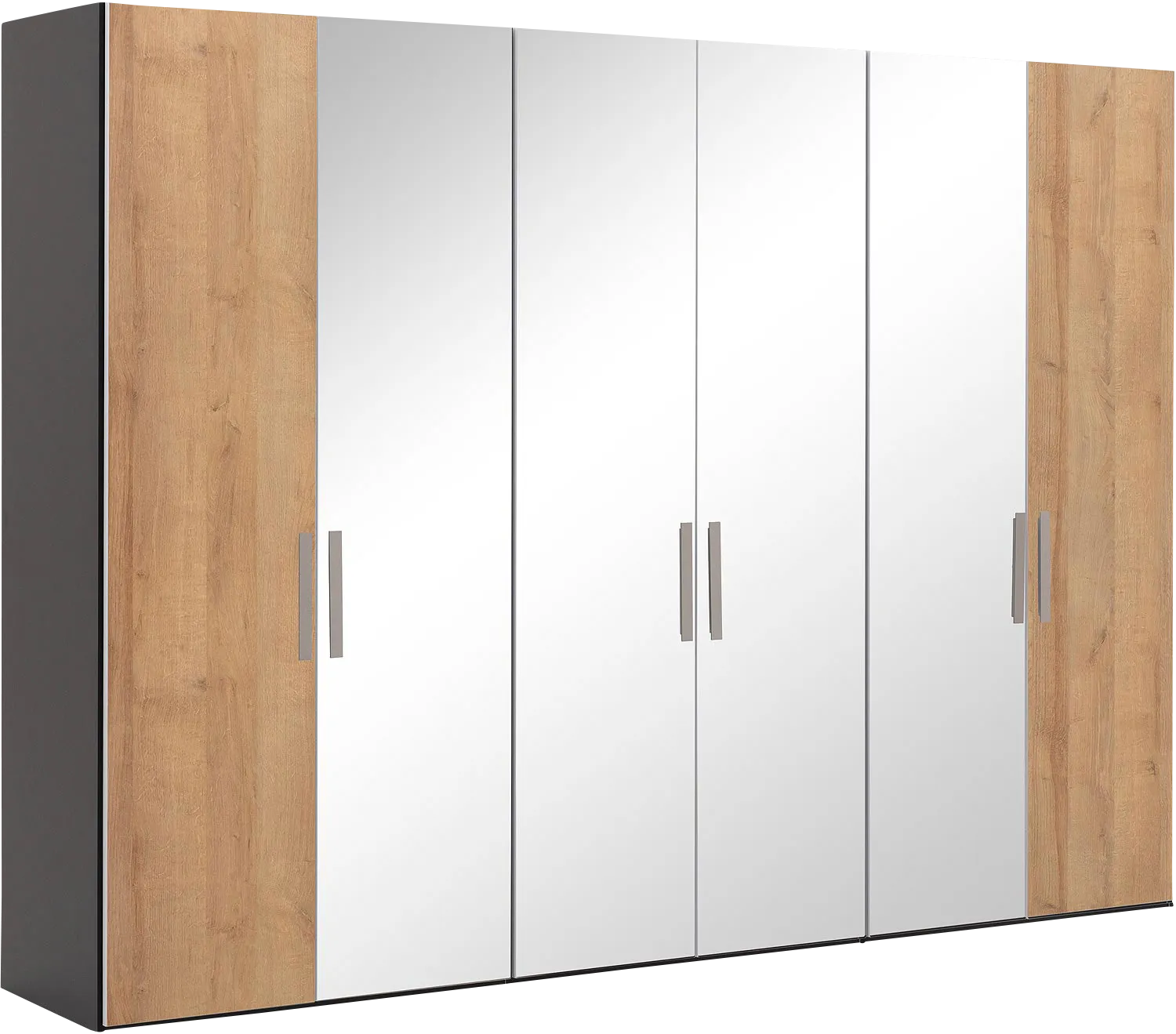 Goossens Kledingkast Easy Storage Ddk, Kledingkast 304 cm breed, 220 cm hoog, 2x draaideur en 4x spiegel draaideur midden