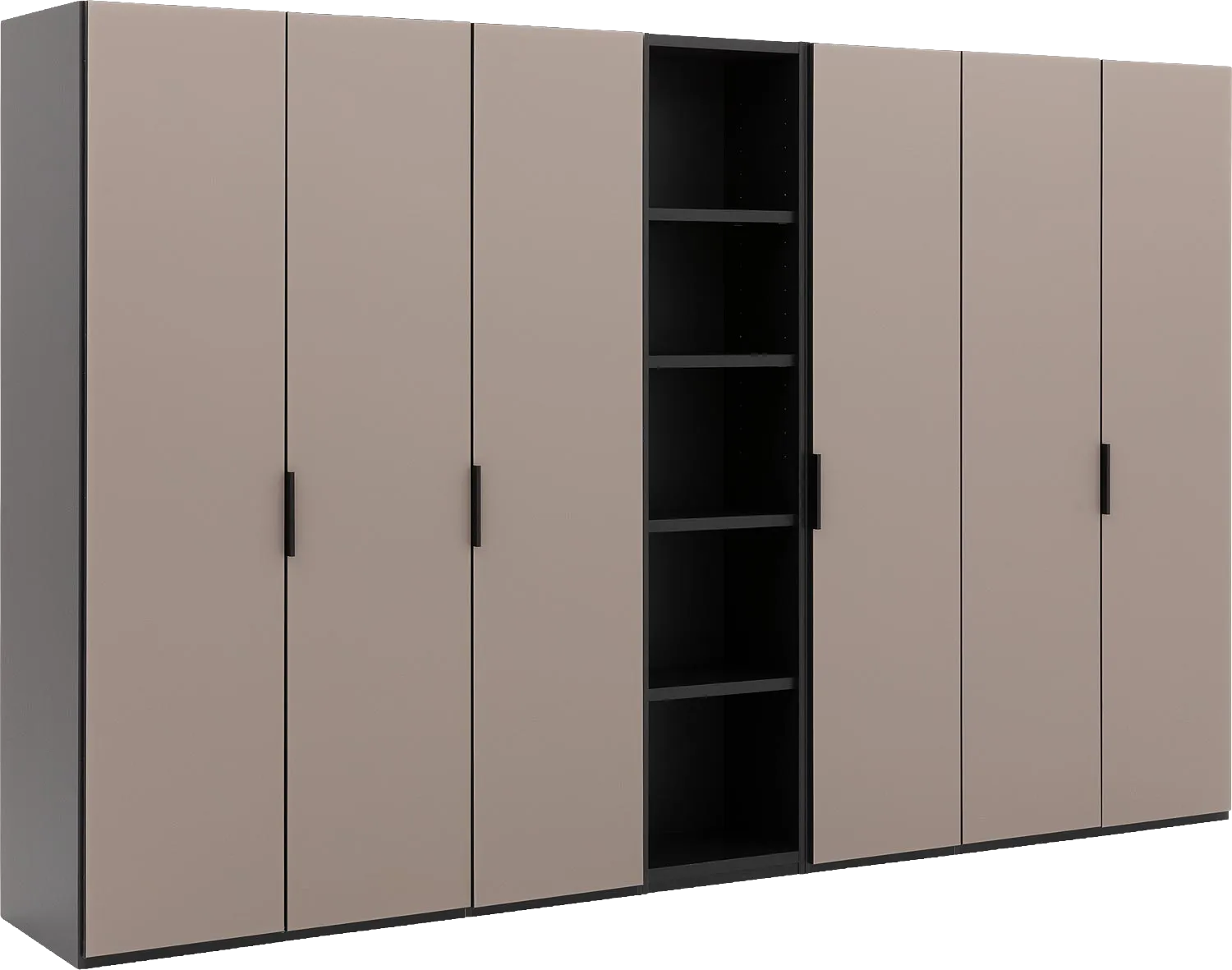 Goossens Excellent Kast Systeem Statement Compleet, 6 draaideuren met 50 cm breed rek element, 350 cm breed 223 cm hoog 61 cm diep