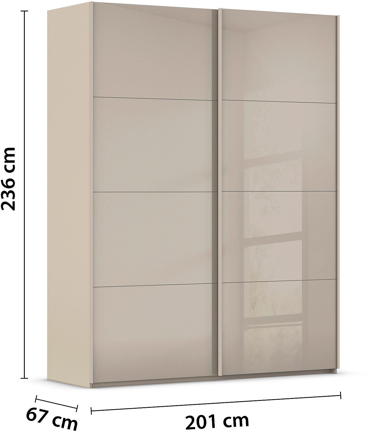 Goossens Excellent Kledingkast Finca Glans Glas, Slaapkamerkast 200 cm breed, 236 cm hoog, 2x 4 paneel glas schuifdeuren