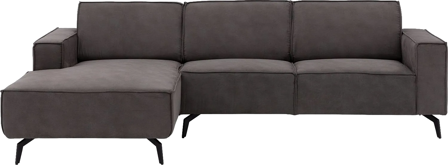 Goossens Hoekbank Hercules donkergrijs, microvezel, 2,5-zits, modern design met chaise longue links