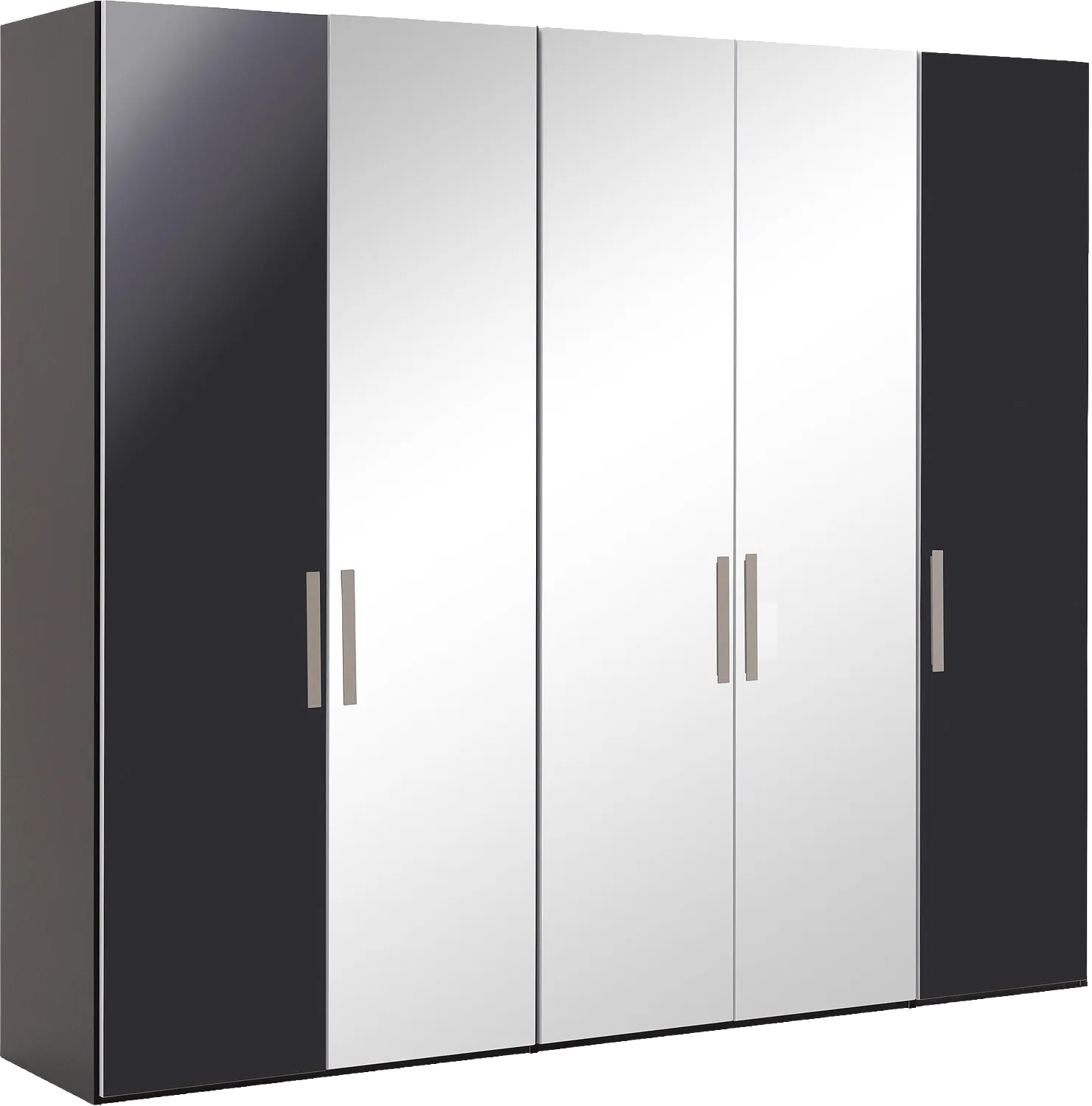Goossens Kledingkast Easy Storage Ddk, Kledingkast 253 cm breed, 220 cm hoog, 2x draaideur en 3x spiegel draaideur midden