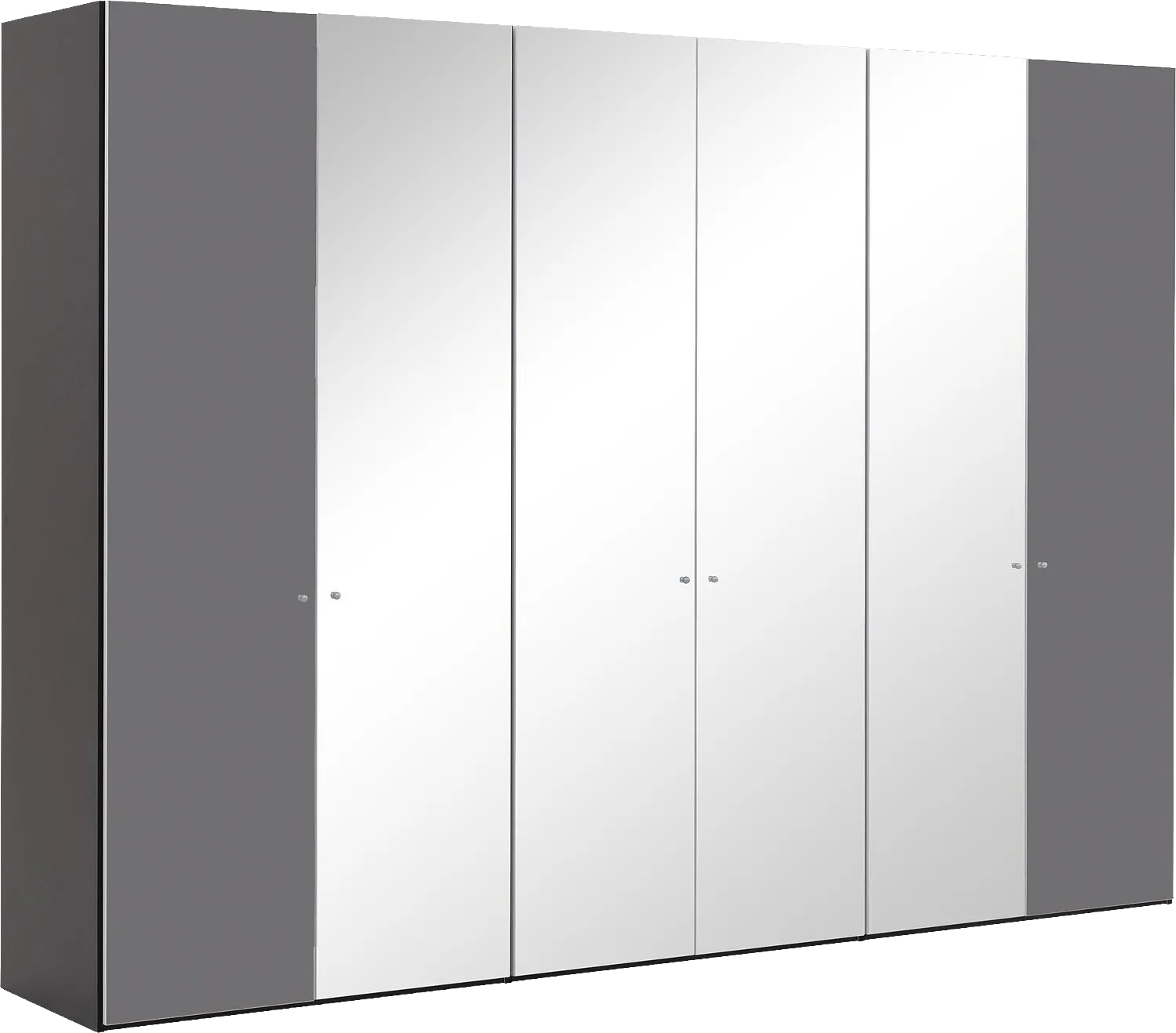 Goossens Kledingkast Easy Storage Ddk, Kledingkast 304 cm breed, 220 cm hoog, 2x glas draaideur en 4x spiegel draaideur midden