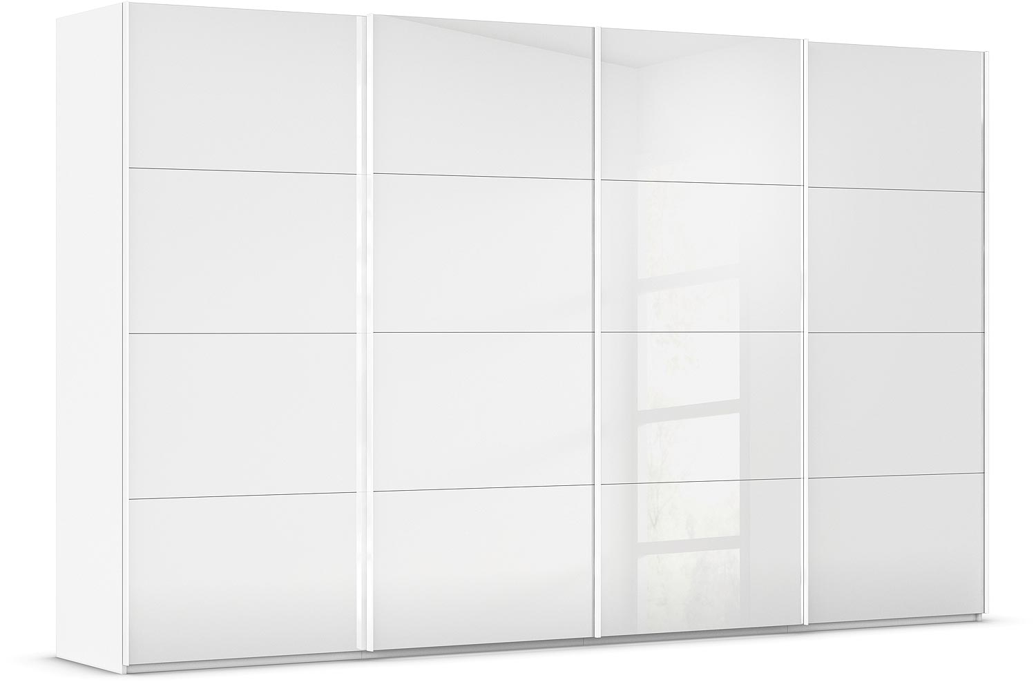 Goossens Excellent Kledingkast Finca Glans Glas, Slaapkamerkast 320 cm breed, 223 cm hoog, 4x 4 paneel glas schuifdeuren