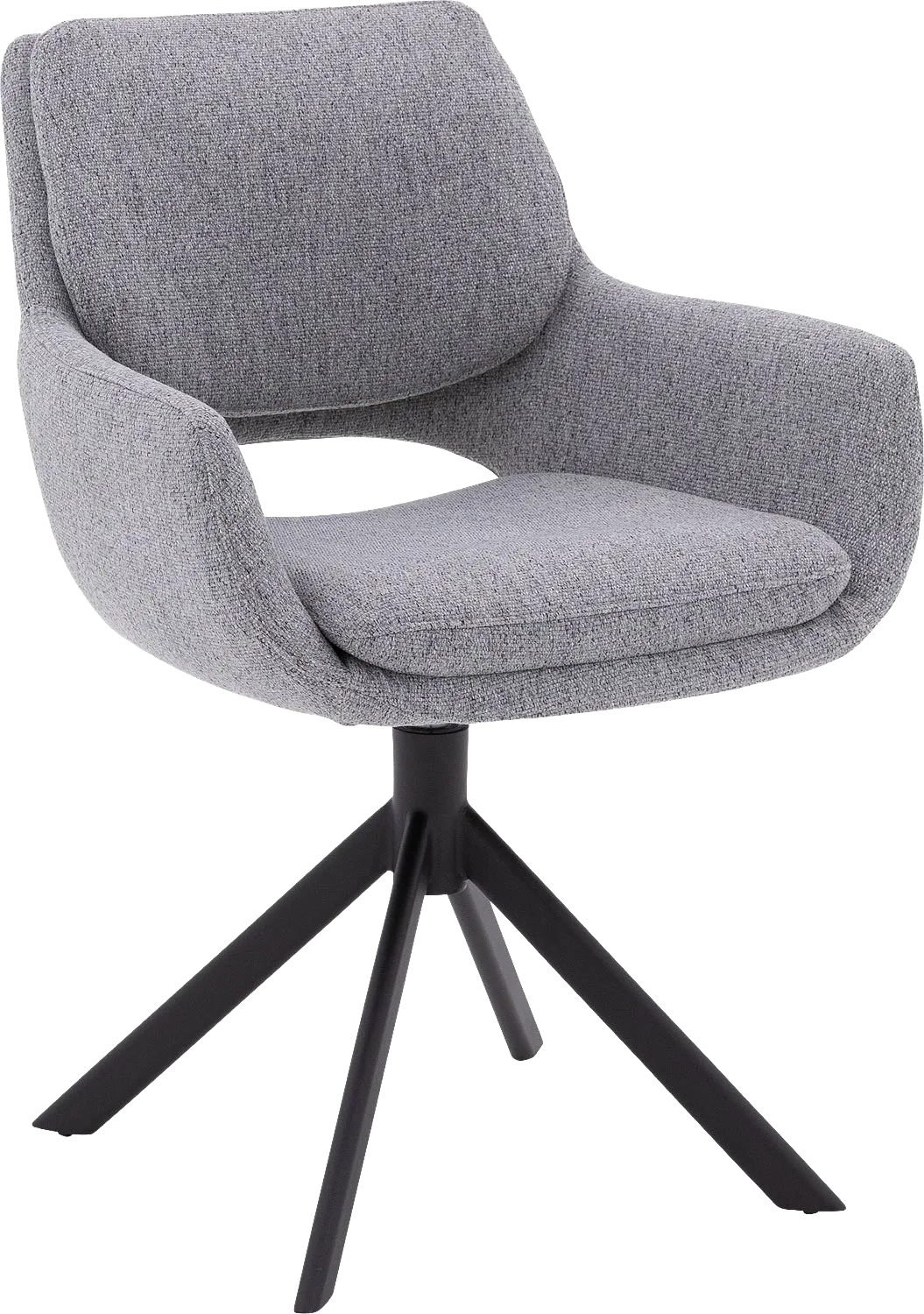 Goossens Eetkamerstoel Daisy grijs stof graden draaibaar met return functie met armleuning, modern design