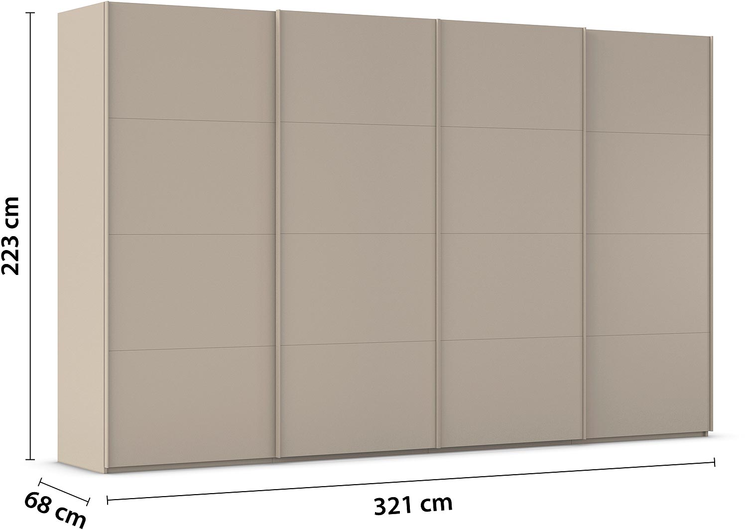 Goossens Excellent Kledingkast Finca Mat Glas, Slaapkamerkast 320 cm breed, 223 cm hoog, 4x 4 paneel glas schuifdeuren