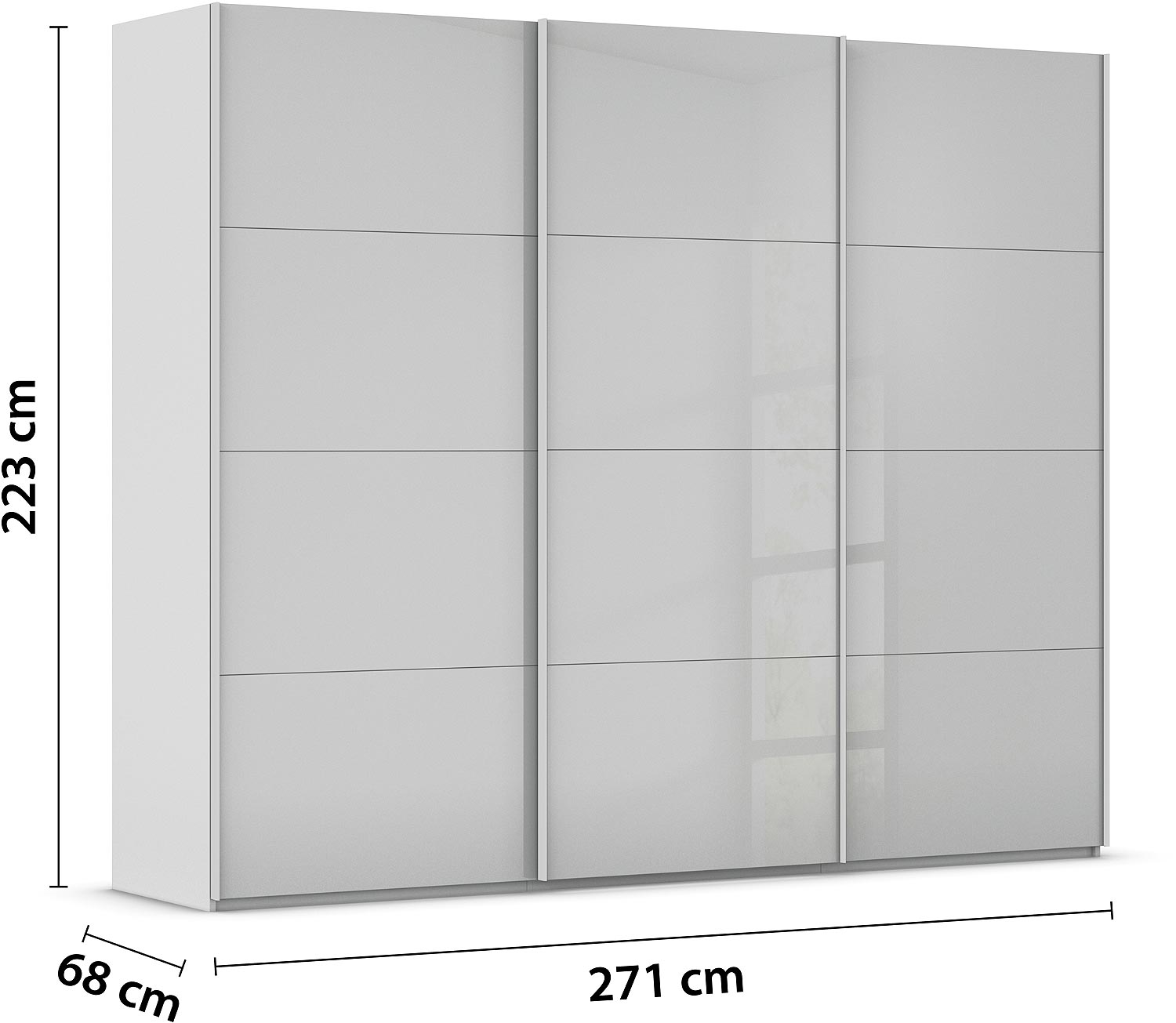 Goossens Excellent Kledingkast Finca Glans Glas, Slaapkamerkast 270 cm breed, 223cm hoog, 3x 4 paneel glas schuifdeuren