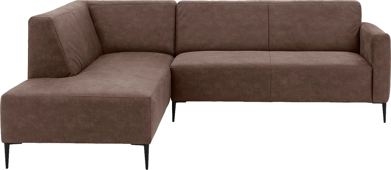 Goossens Bank Key West bruin, micro leer, 2,5-zits, modern design met ligelement links