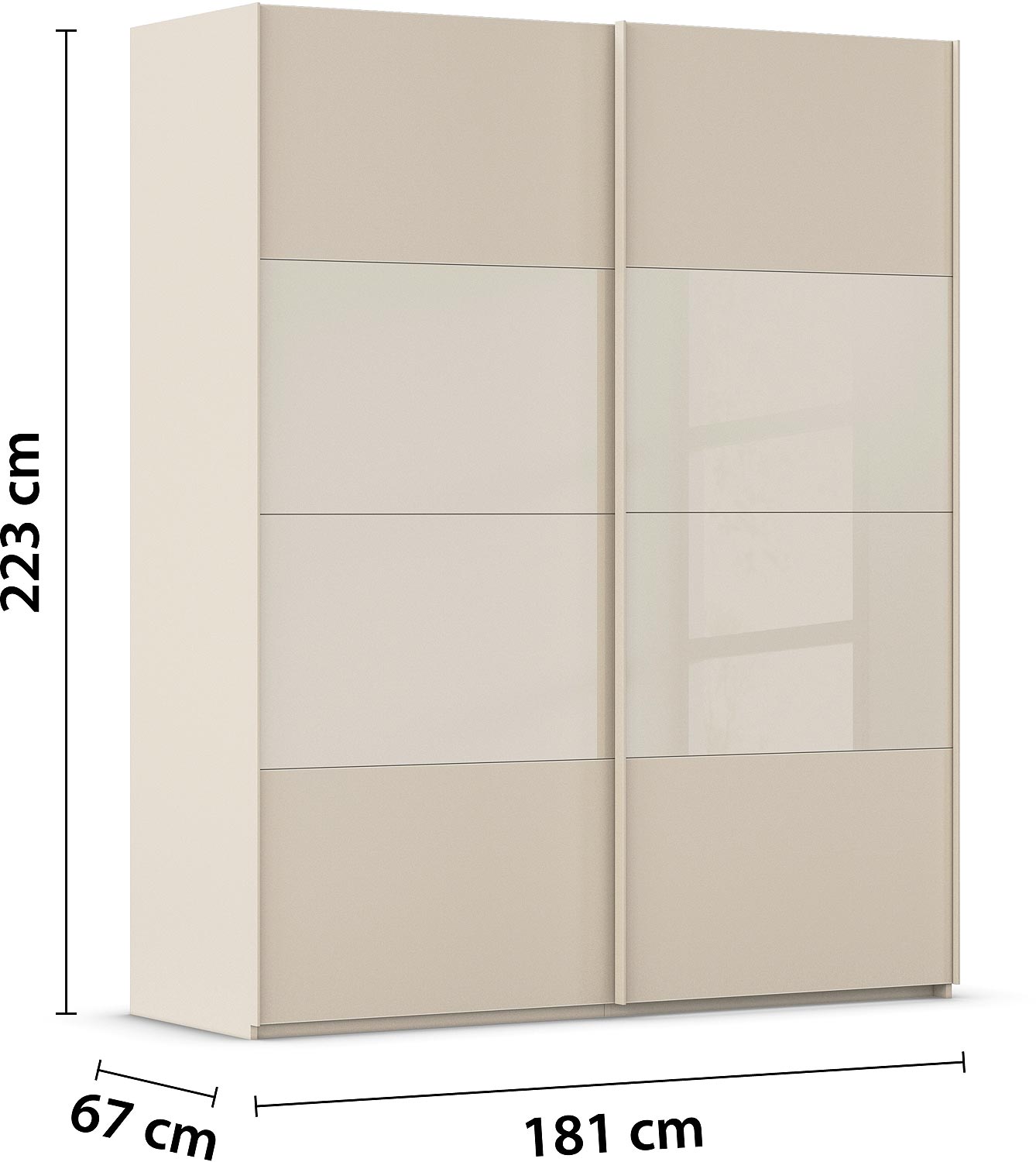 Goossens Kledingkast Finca Combi Glans-mat Glas, Slaapkamerkast 180 cm breed, 223 cm hoog, 2x 4 paneel (glas met glas mat combinatie) schuifdeuren