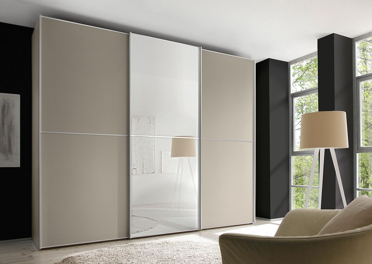 Goossens Kledingkast Big Choice Type 41 163, Slaapkamerkast 249 cm breed, 222 cm hoog, 2 schuifdeuren en 1 glas schuifdeur midden