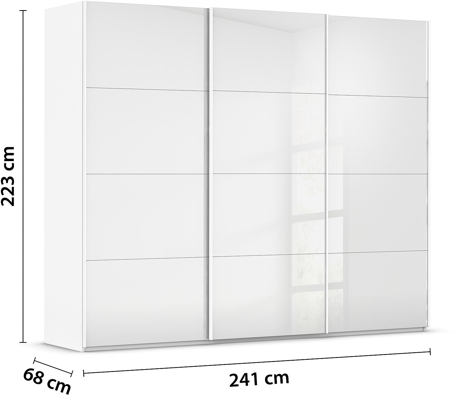 Goossens Excellent Kledingkast Finca Glans Glas, Slaapkamerkast 240 cm breed, 223 cm hoog, 3x 4 paneel glas schuifdeuren