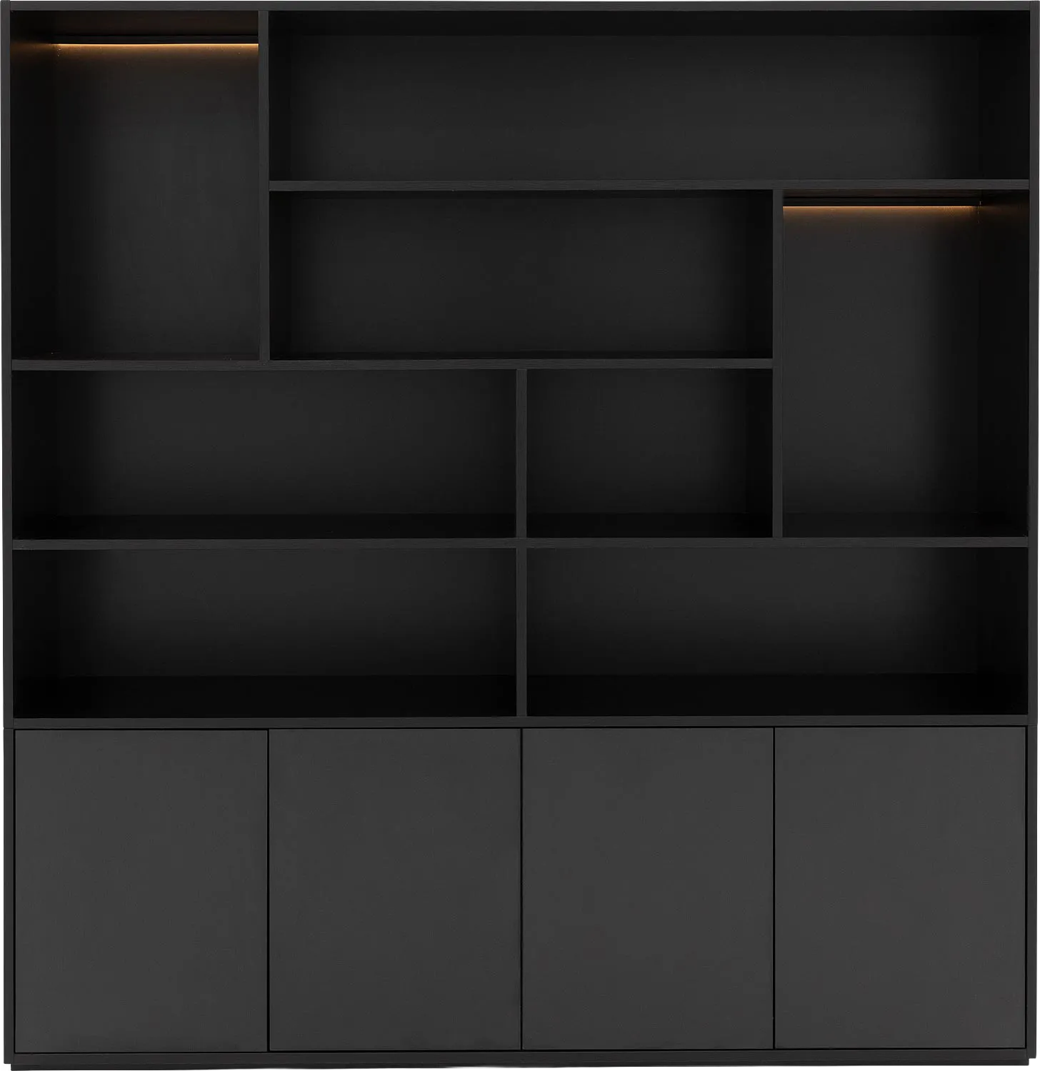 Goossens Basic Buffetkast Madrid, 4 dichte deuren 8 open vakken, zwart melamine, 184 x 191 x 45 cm, elegant chic