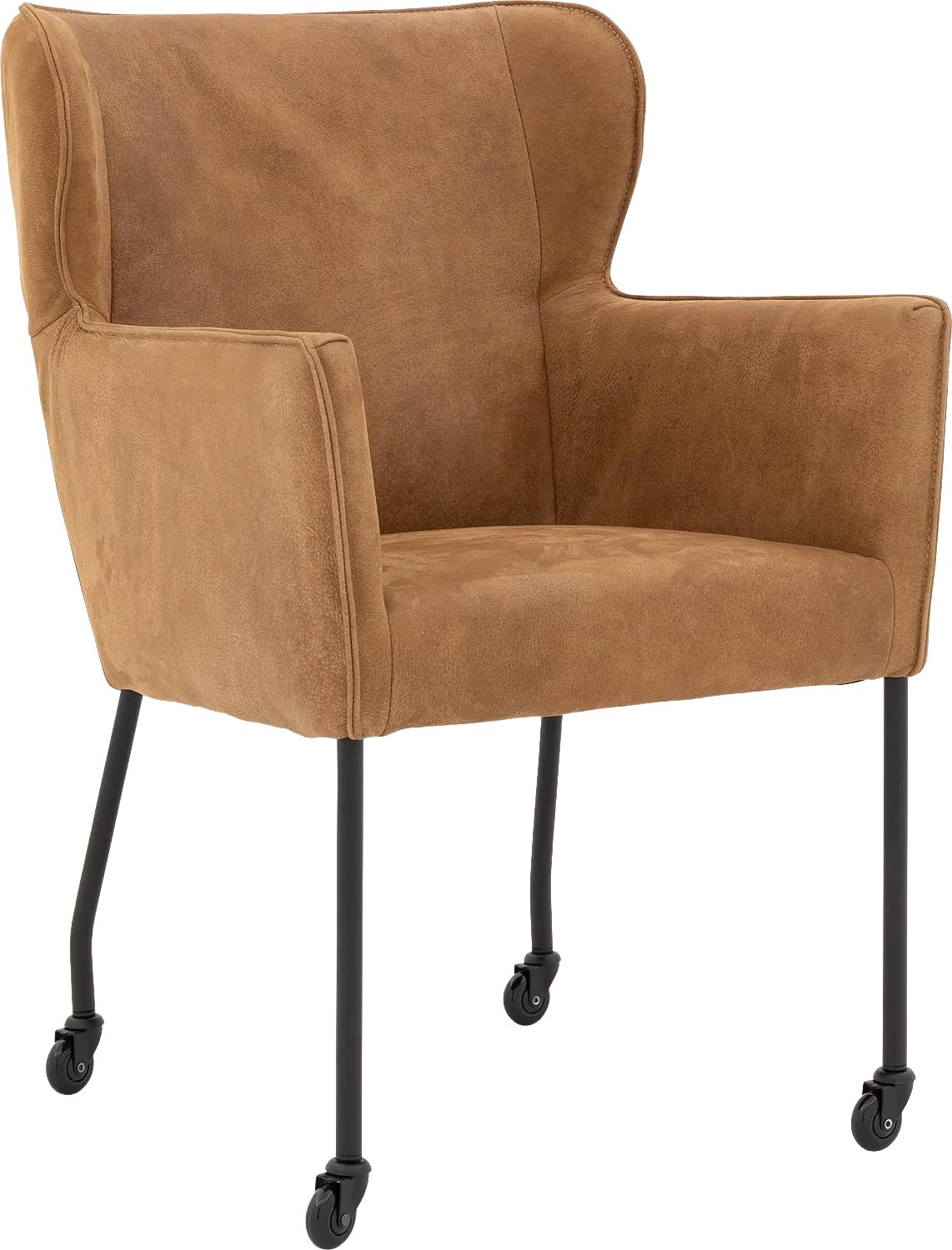 Goossens Excellent Eetkamerstoel Leogang donkerbruin leer met armleuning en met wielenZwart skater wiel met zwarte kap, elegant chic