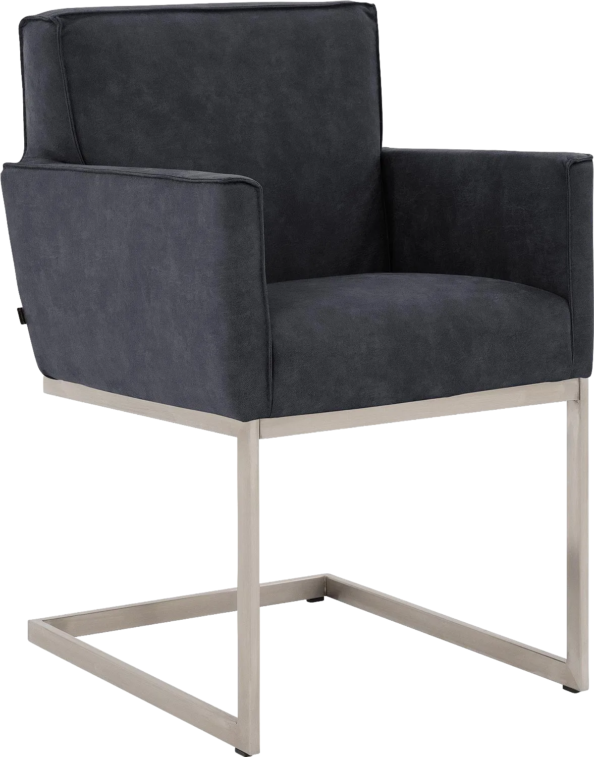 Goossens Excellent Eetkamerstoel Tom blauw micro leer met armleuning, urban industrieel