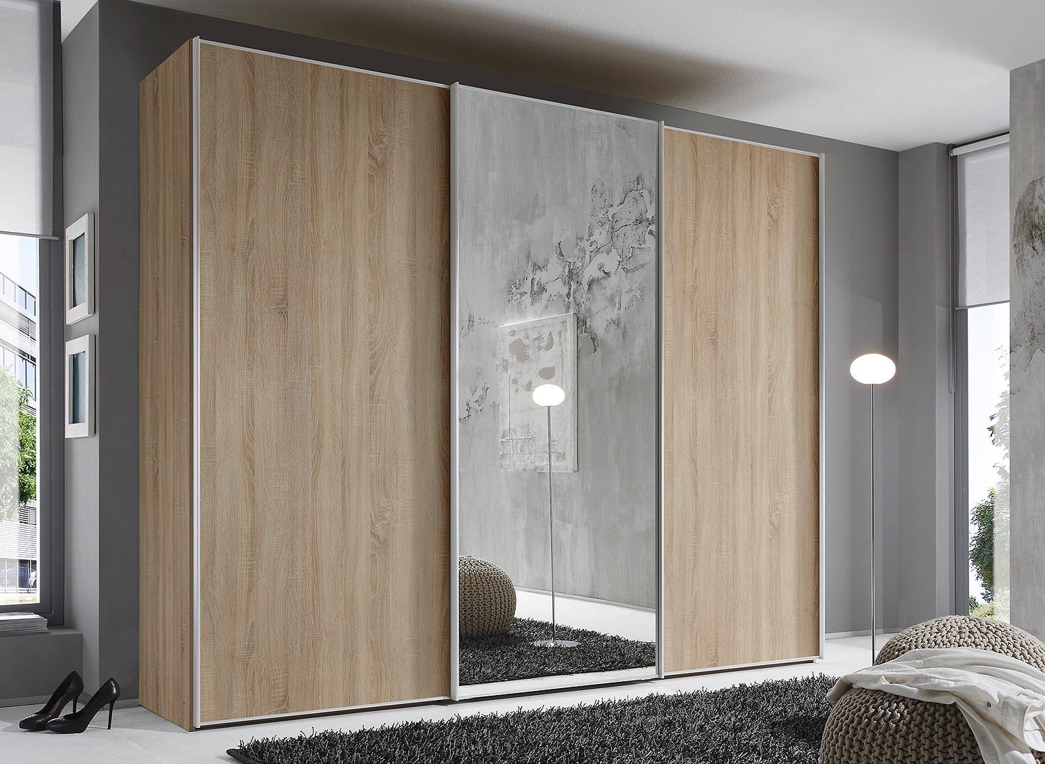 Goossens Kledingkast Big Choice Type 01 163, Slaapkamerkast 280 cm breed, 240 cm hoog, 2 schuifdeuren en 1 glas schuifdeur midden
