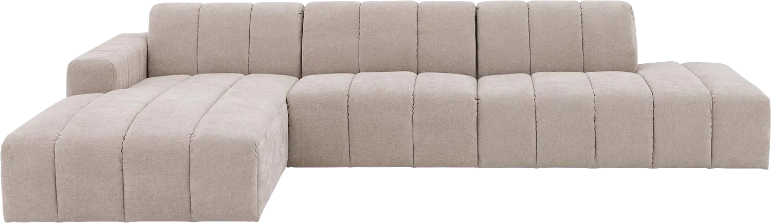 Goossens Bank Lewis beige, stof, modern design met chaise longue links