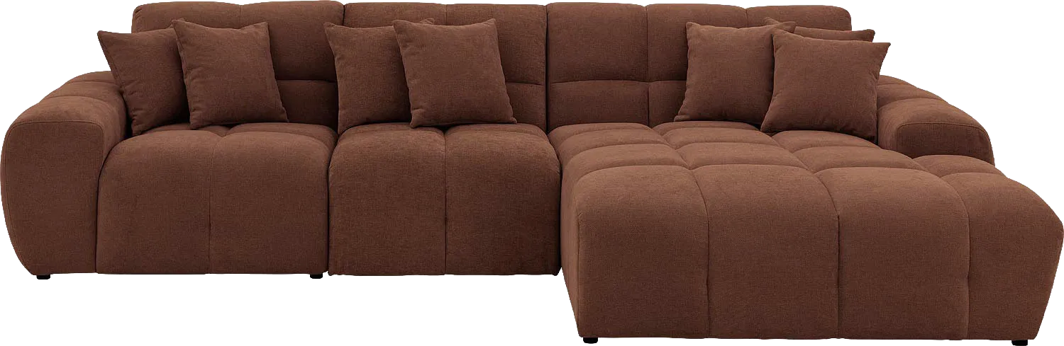 Goossens Excellent Bank Kubus bruin, stof, modern design met chaise longue rechts