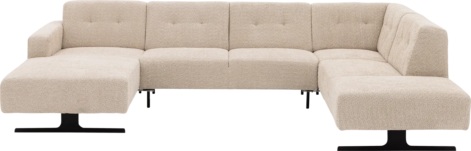 Goossens Bank Ares beige, stof, 2-zits, modern design met ligelement rechts met chaise longue links