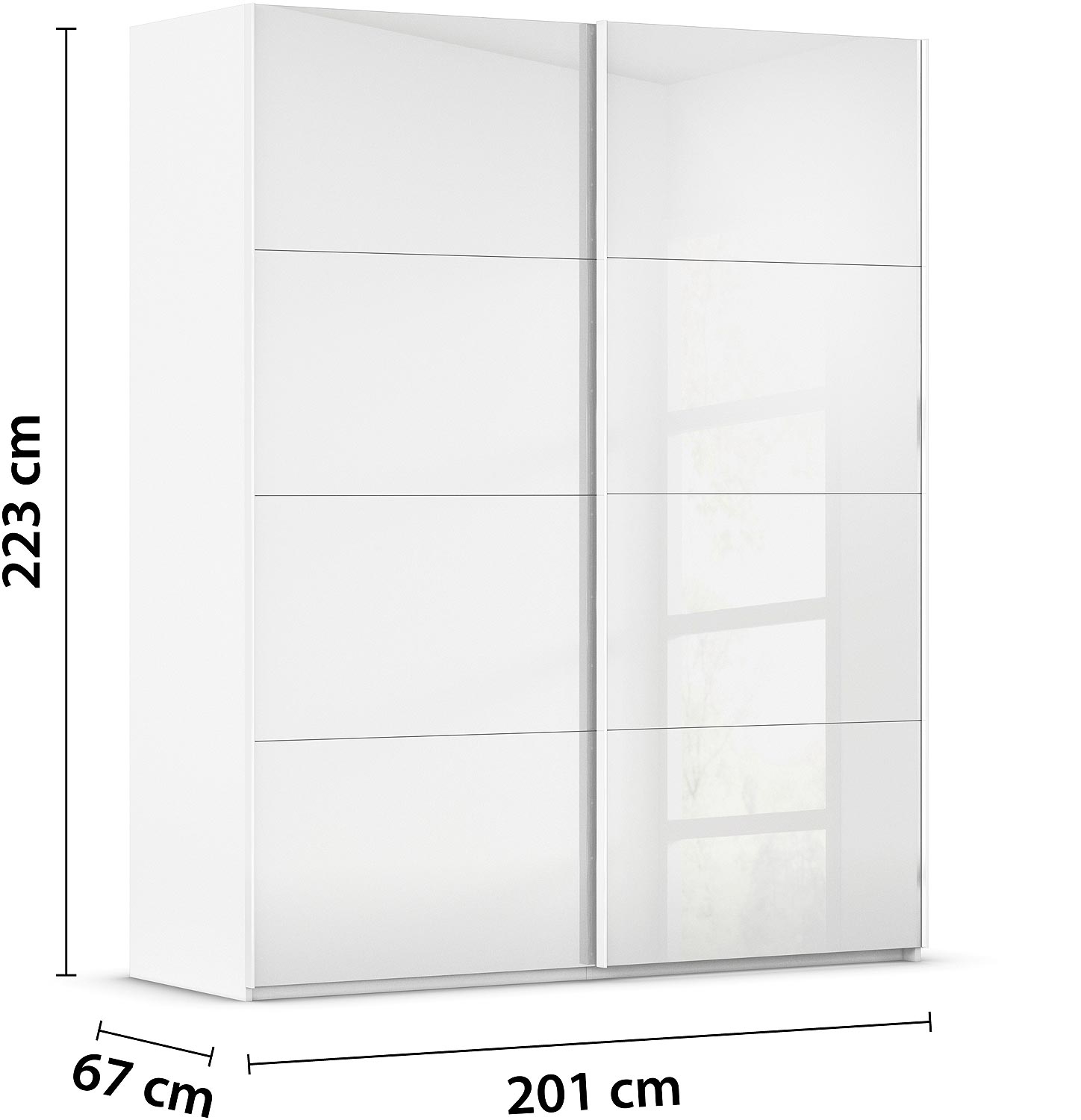 Goossens Excellent Kledingkast Finca Glans Glas, Slaapkamerkast 200 cm breed, 223 cm hoog, 2x 4 paneel glas schuifdeuren