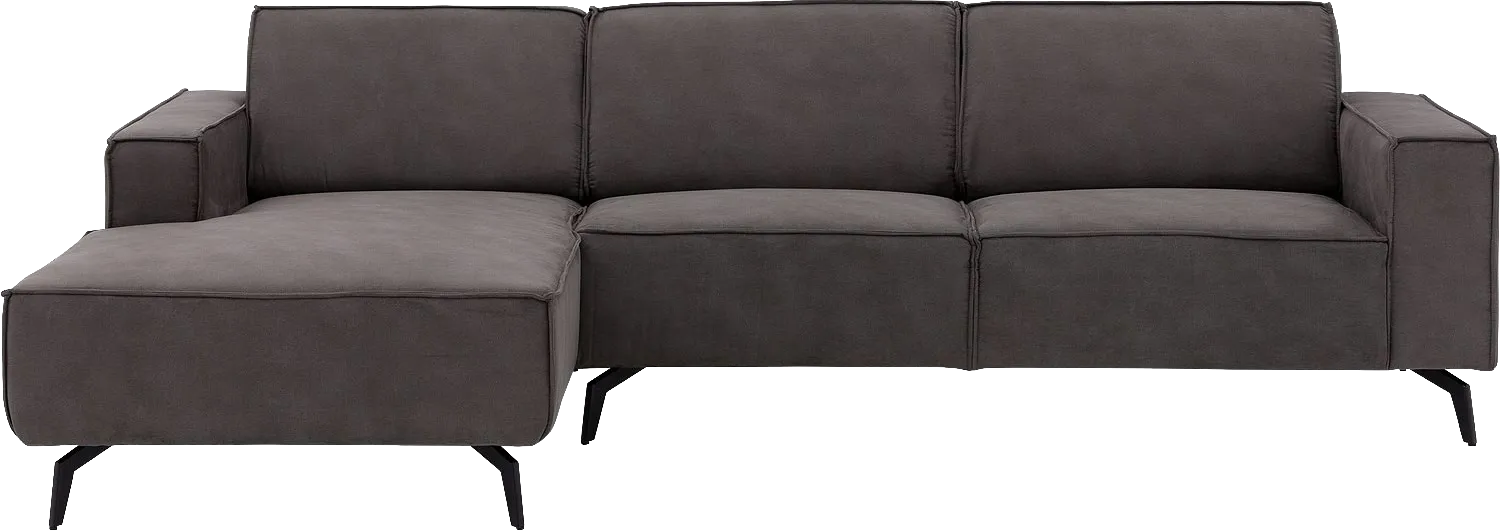 Goossens Hoekbank Hercules donkergrijs, microvezel, 3-zits, modern design met chaise longue links
