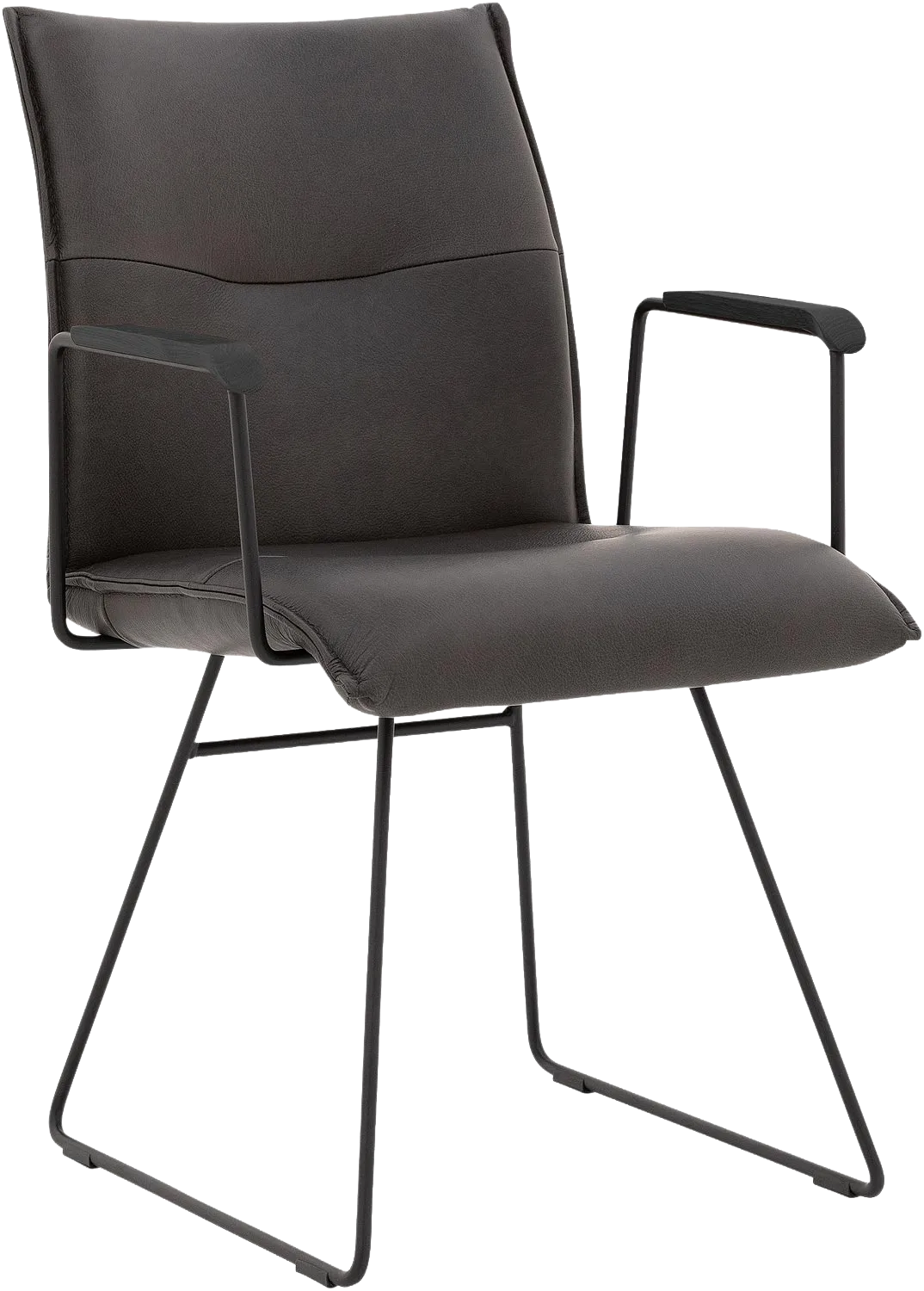 Eetkamerstoel Nica grijs leer met armleuning en Sledevoet,, modern design Leer royal graffiet