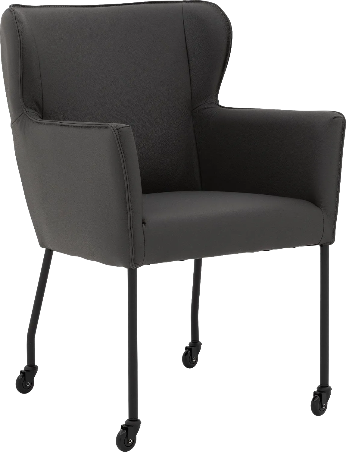 Goossens Excellent Eetkamerstoel Leogang donkergrijs leer met armleuning en met wielenZwart skater wiel met zwarte kap, elegant chic